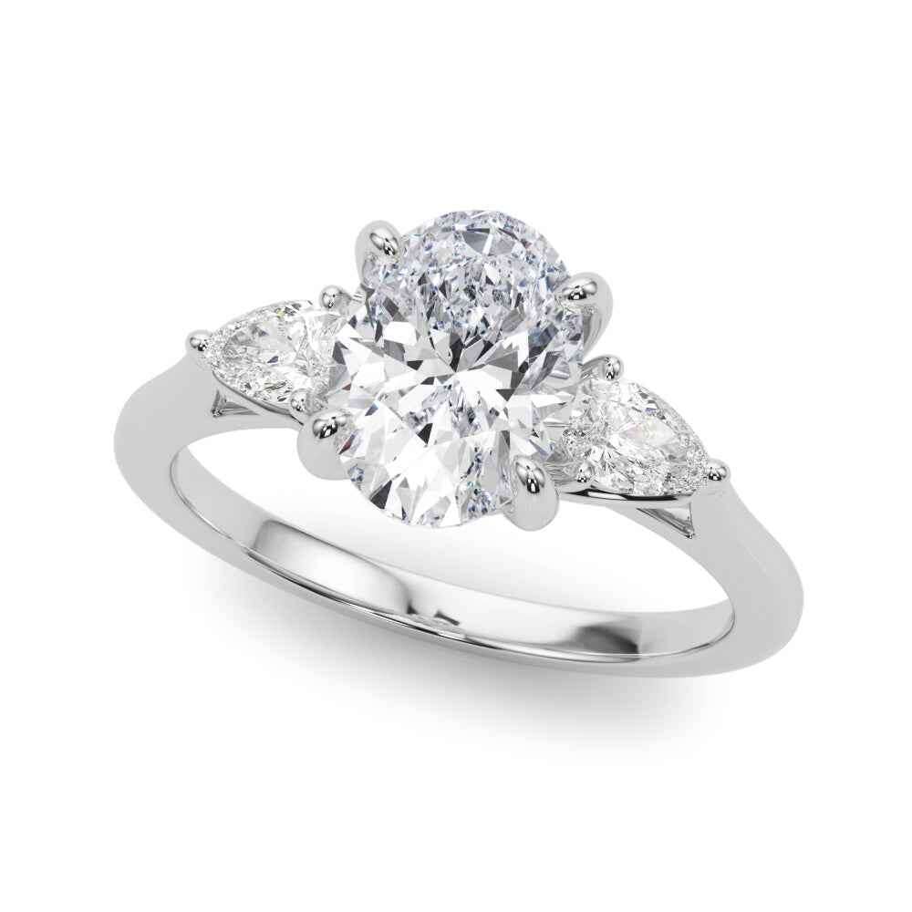 Elegant 3 Stone Oval Center Ring with Pave Sides