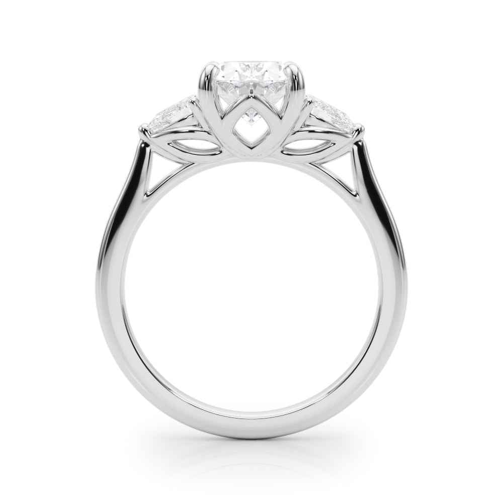Elegant 3 Stone Oval Center Ring with Pave Sides