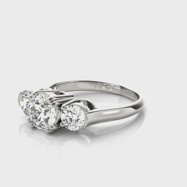 Elegant 3 Stone Round Solitaire Ring Setting in 14kt White Gold