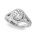 14k White Gold 1ct Round Halo Split Shank Semi-Mount Engagement Ring Setting (STYLE 
