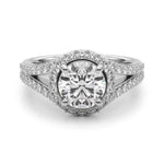 14k White Gold 1ct Round Halo Split Shank Semi-Mount Engagement Ring Setting (STYLE 