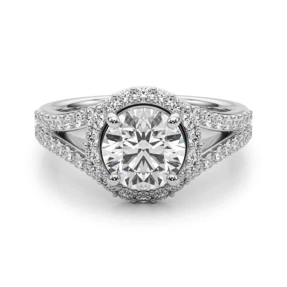 14k White Gold 1ct Round Halo Split Shank Semi-Mount Engagement Ring Setting (STYLE 