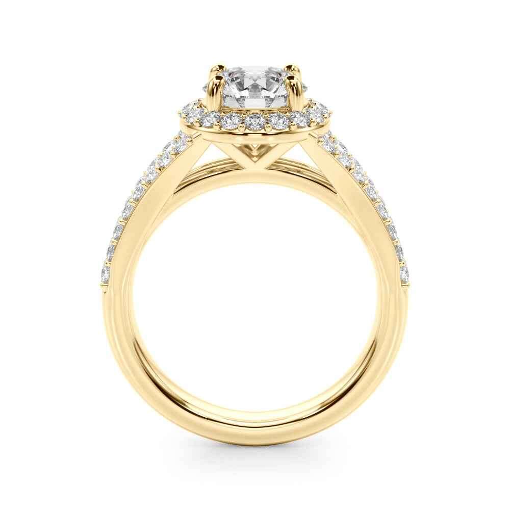 14k White Gold 1ct Round Halo Split Shank Semi-Mount Engagement Ring Setting (STYLE 