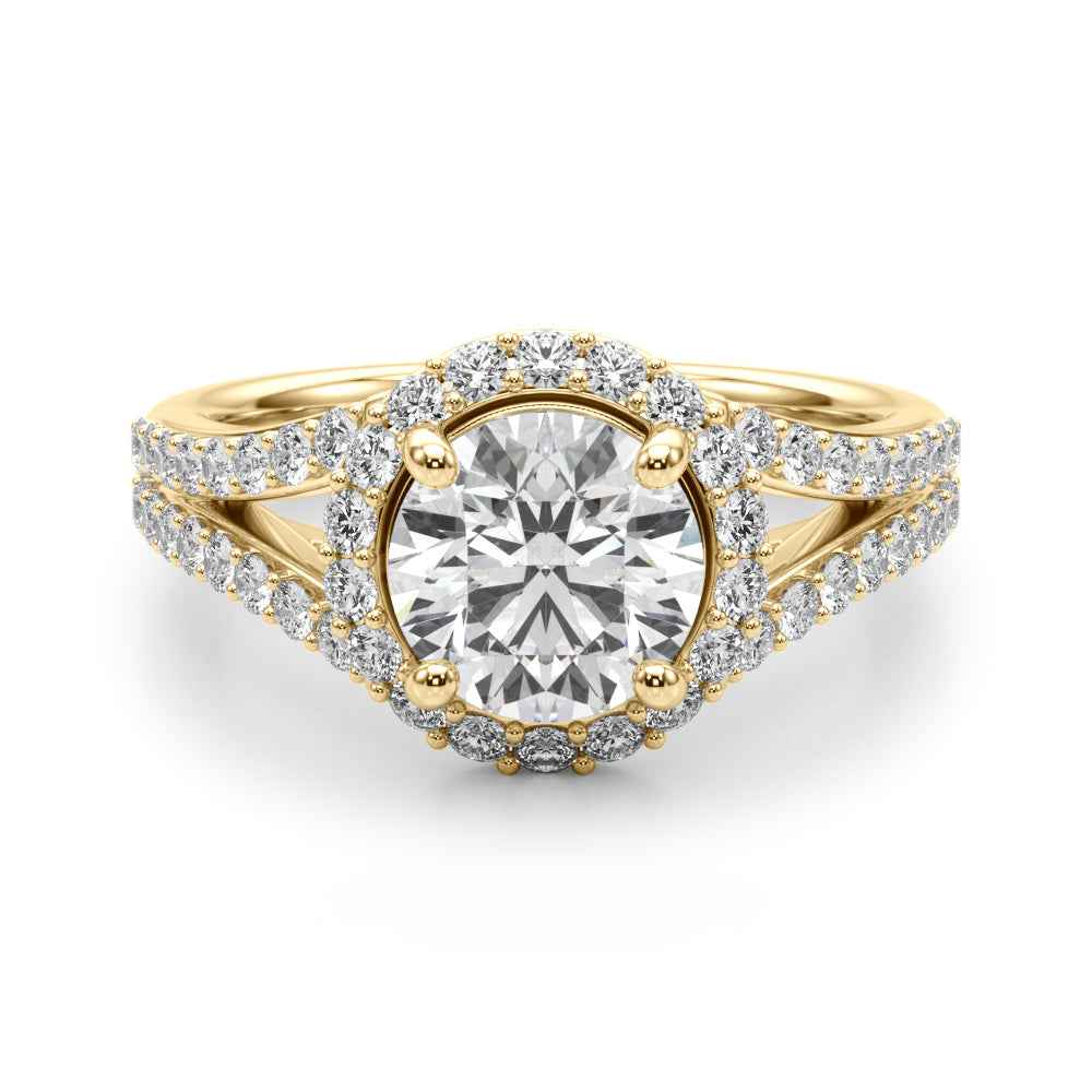 14k White Gold 1ct Round Halo Split Shank Semi-Mount Engagement Ring Setting (STYLE 