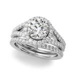 14k White Gold 1ct Round Halo Split Shank Semi-Mount Engagement Ring Setting (STYLE 