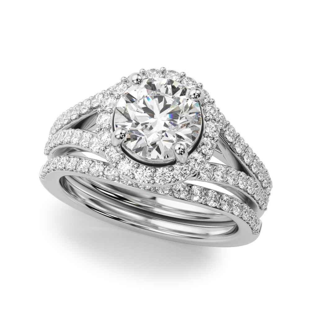 14k White Gold 1ct Round Halo Split Shank Semi-Mount Engagement Ring Setting (STYLE 