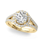 14k White Gold 1ct Round Halo Split Shank Semi-Mount Engagement Ring Setting (STYLE 