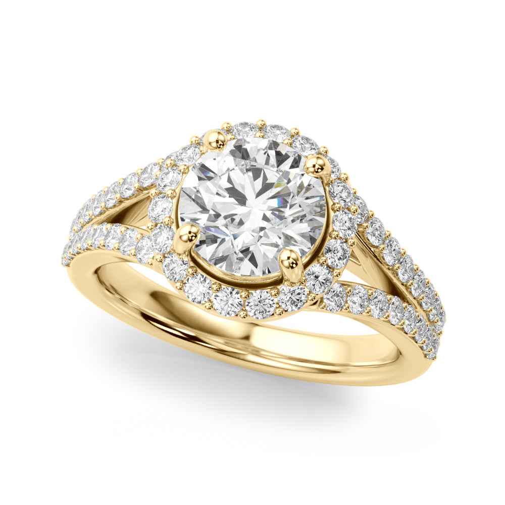 14k White Gold 1ct Round Halo Split Shank Semi-Mount Engagement Ring Setting (STYLE 
