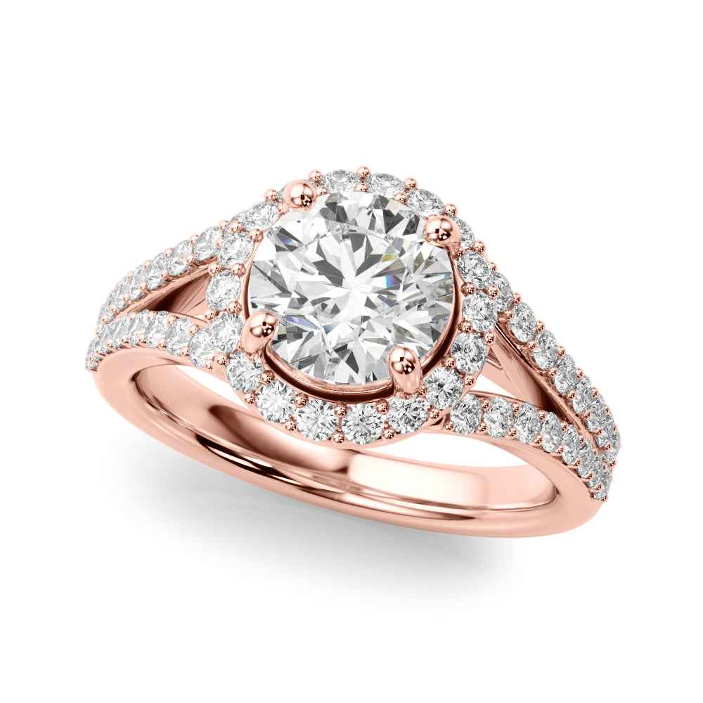 14k White Gold 1ct Round Halo Split Shank Semi-Mount Engagement Ring Setting (STYLE 