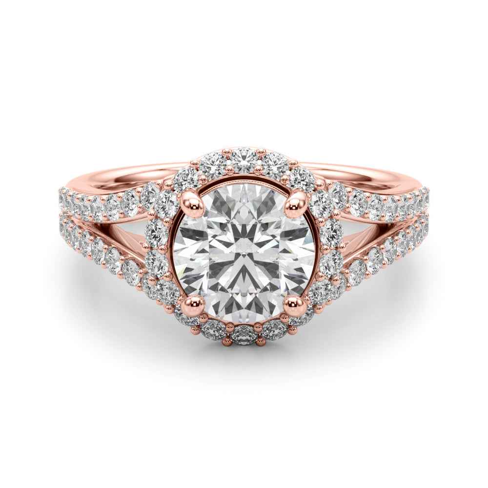 14k White Gold 1ct Round Halo Split Shank Semi-Mount Engagement Ring Setting (STYLE 