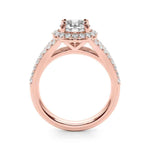 14k White Gold 1ct Round Halo Split Shank Semi-Mount Engagement Ring Setting (STYLE 