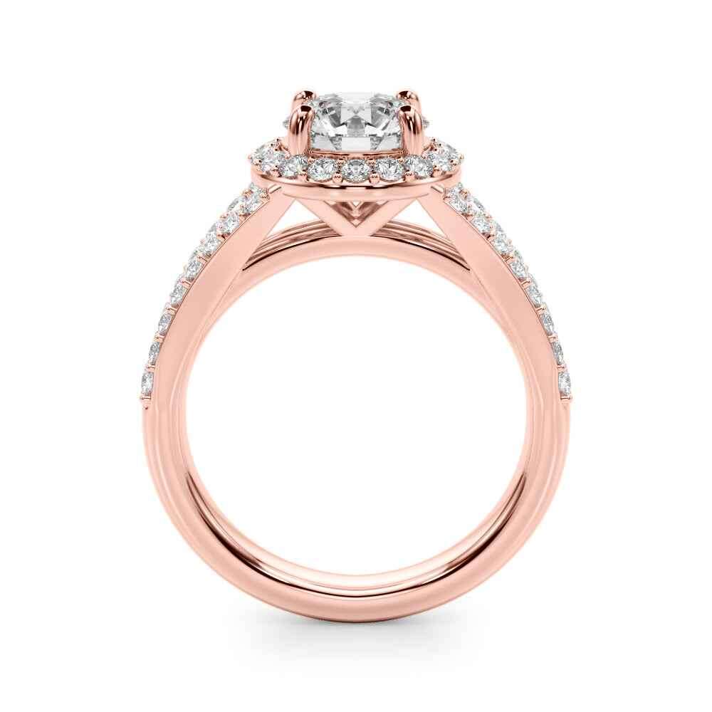 14k White Gold 1ct Round Halo Split Shank Semi-Mount Engagement Ring Setting (STYLE 
