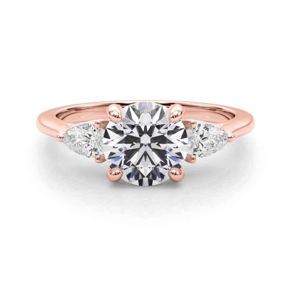 14k White Gold 3 Stone Round Cut Engagement Ring Setting - 3/8 ct tw SI1-GH