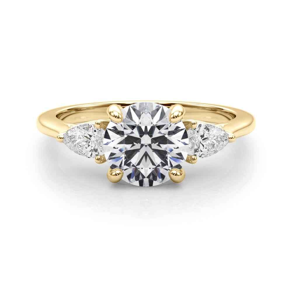 14k White Gold 3 Stone Round Cut Engagement Ring Setting - 3/8 ct tw SI1-GH