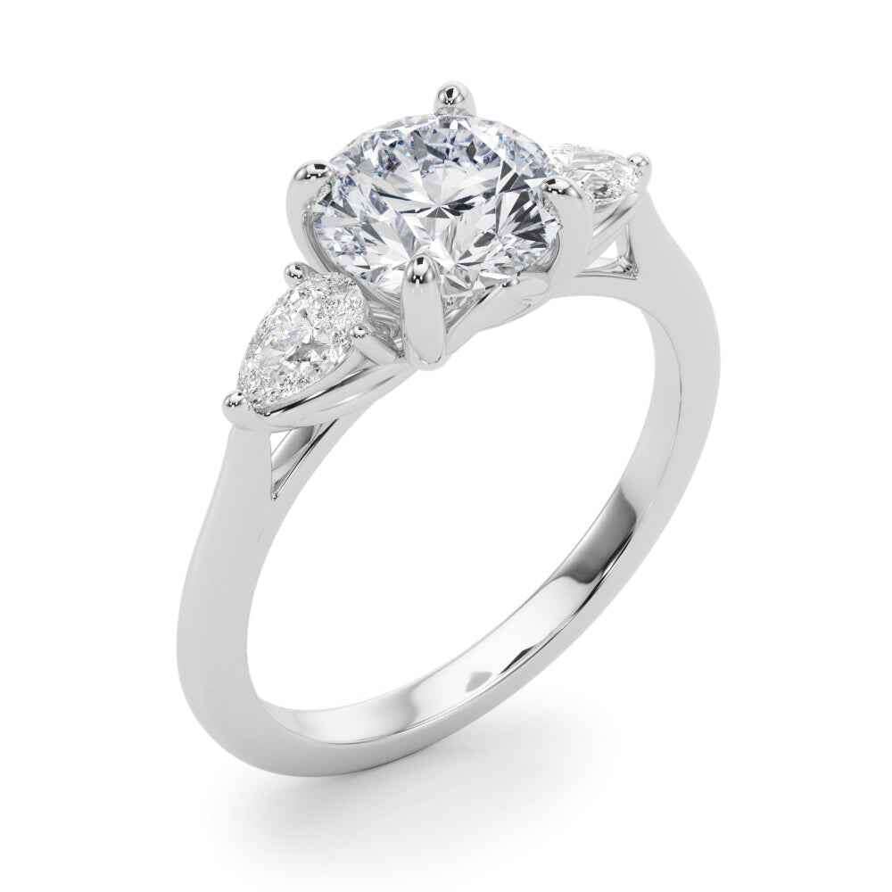 14k White Gold 3 Stone Round Cut Engagement Ring Setting - 3/8 ct tw SI1-GH
