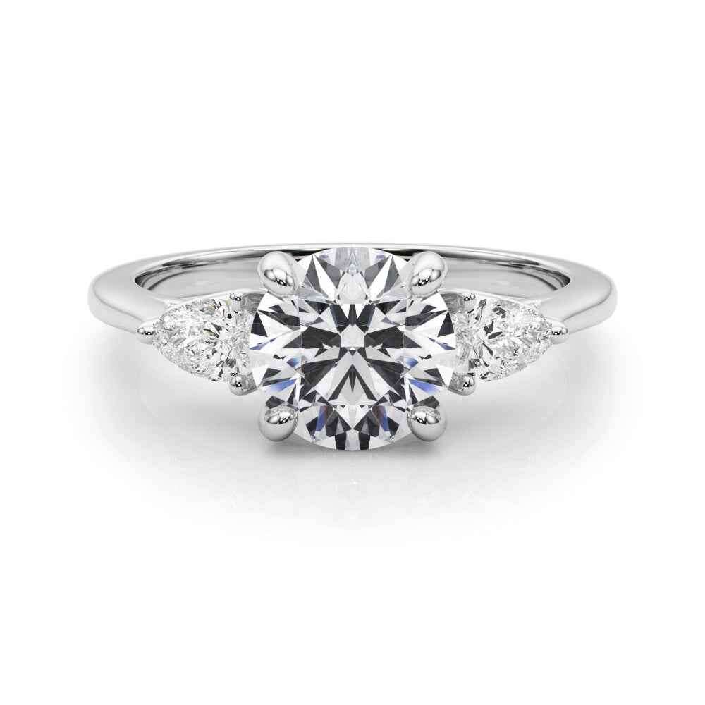 14k White Gold 3 Stone Round Cut Engagement Ring Setting - 3/8 ct tw SI1-GH