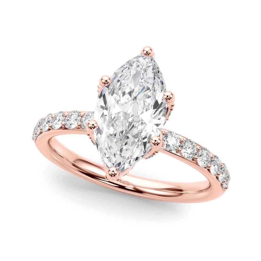 14k White Gold Marquise Semi-Mount Engagement Ring Setting - STYLE 