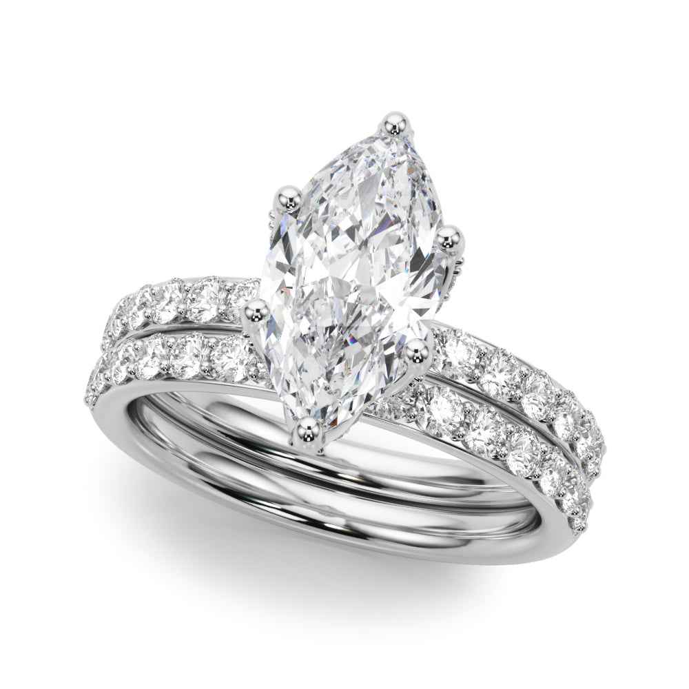 14k White Gold Marquise Semi-Mount Engagement Ring Setting - STYLE 