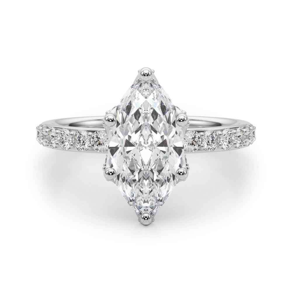 14k White Gold Marquise Semi-Mount Engagement Ring Setting - STYLE 