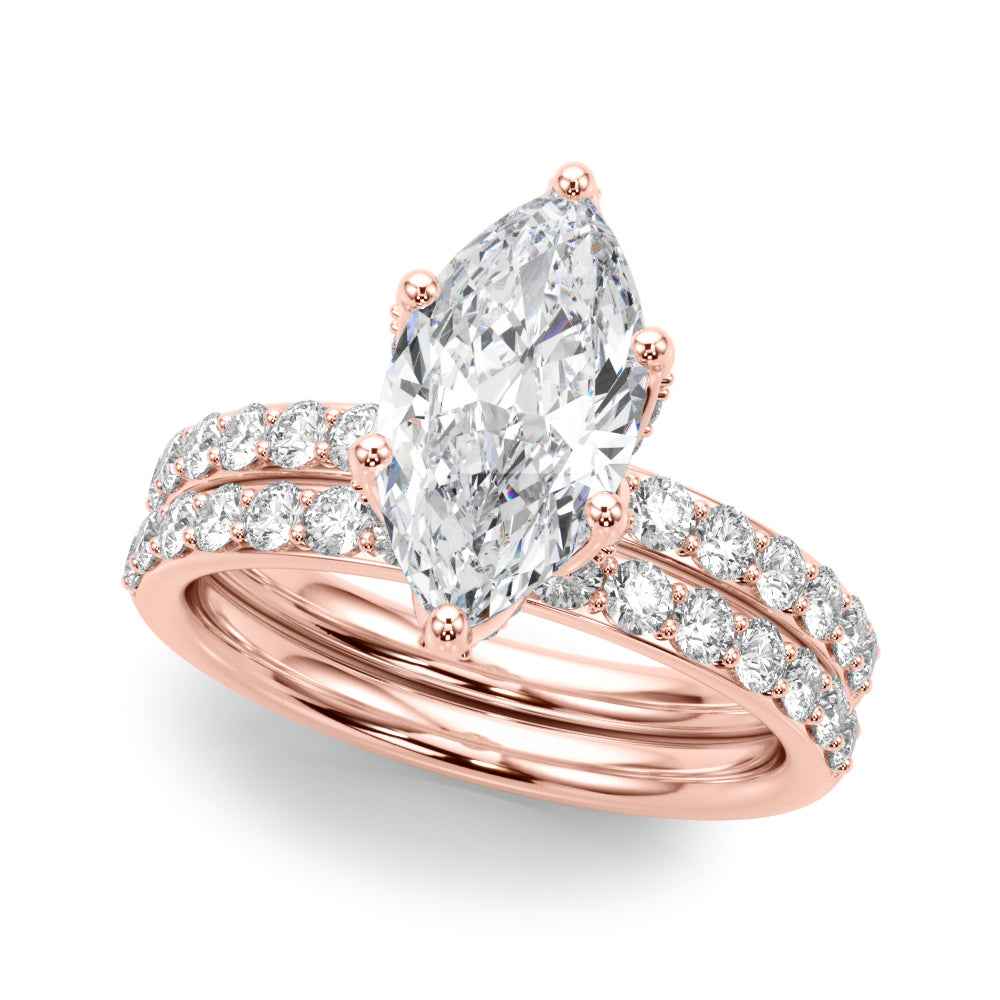 14k White Gold Marquise Semi-Mount Engagement Ring Setting - STYLE 
