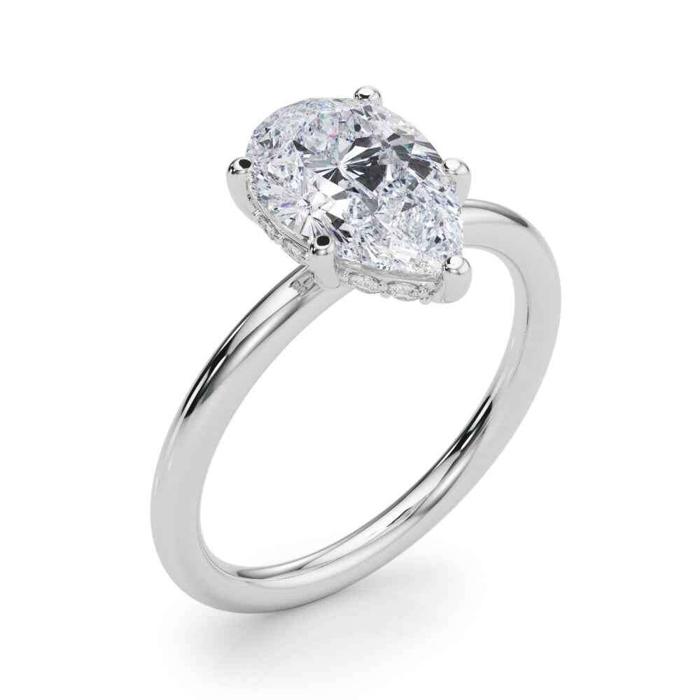 14k White Gold Pear Shape Semi-Mount Ring with 1/10 ct. tw. SI1-SI2, G-H Diamonds - Style 