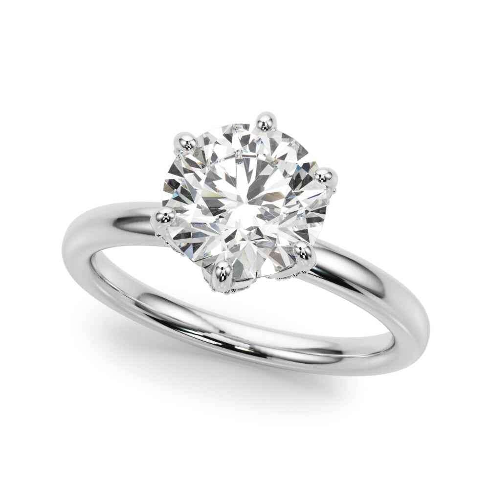 14kt White Gold Round Cut 1 Carat Center Stone Semi-Mount Diamond Engagement Ring Setting Style 