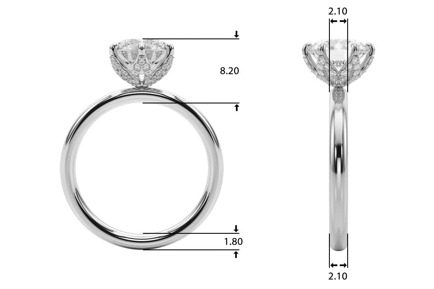14kt White Gold Round Cut 1 Carat Center Stone Semi-Mount Diamond Engagement Ring Setting Style 