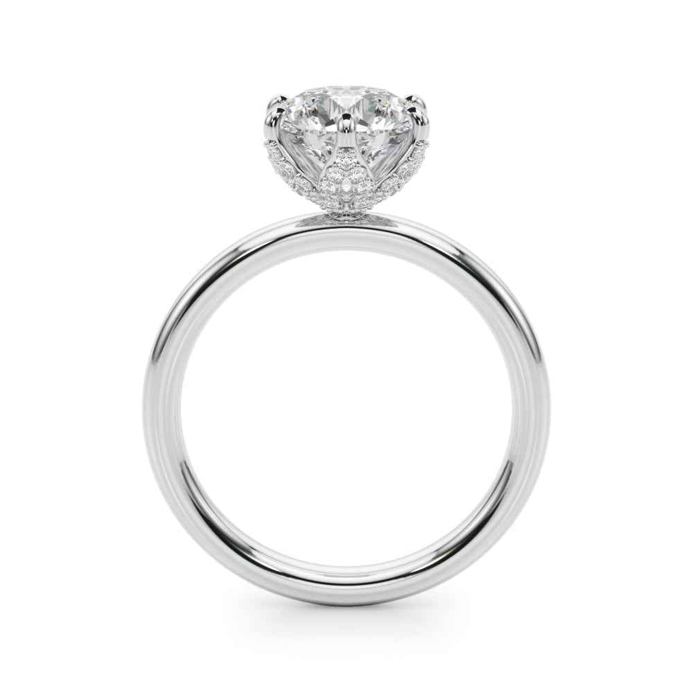 14kt White Gold Round Cut 1 Carat Center Stone Semi-Mount Diamond Engagement Ring Setting Style 