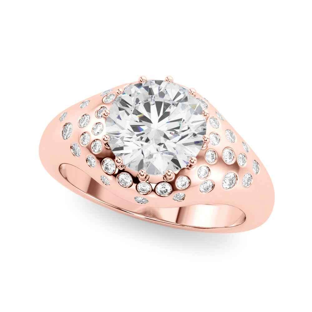 14kt Yellow Gold 1ct Round Engagement Ring Setting with 1/4 ct tw SI1-SI2 G-H Diamonds