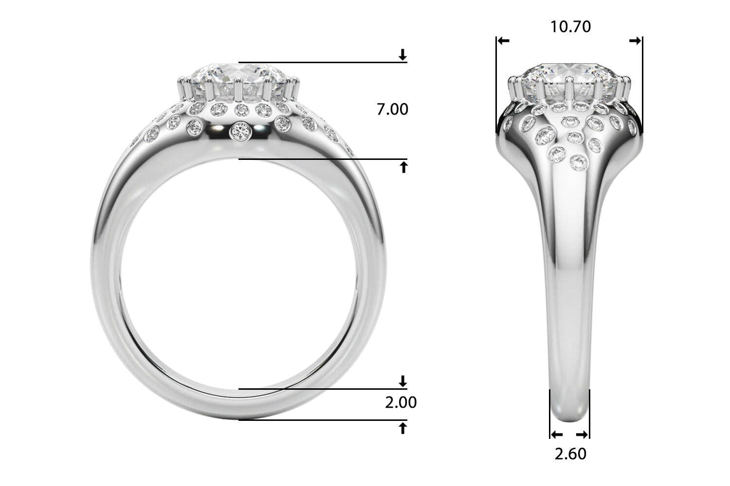 14kt Yellow Gold 1ct Round Engagement Ring Setting with 1/4 ct tw SI1-SI2 G-H Diamonds