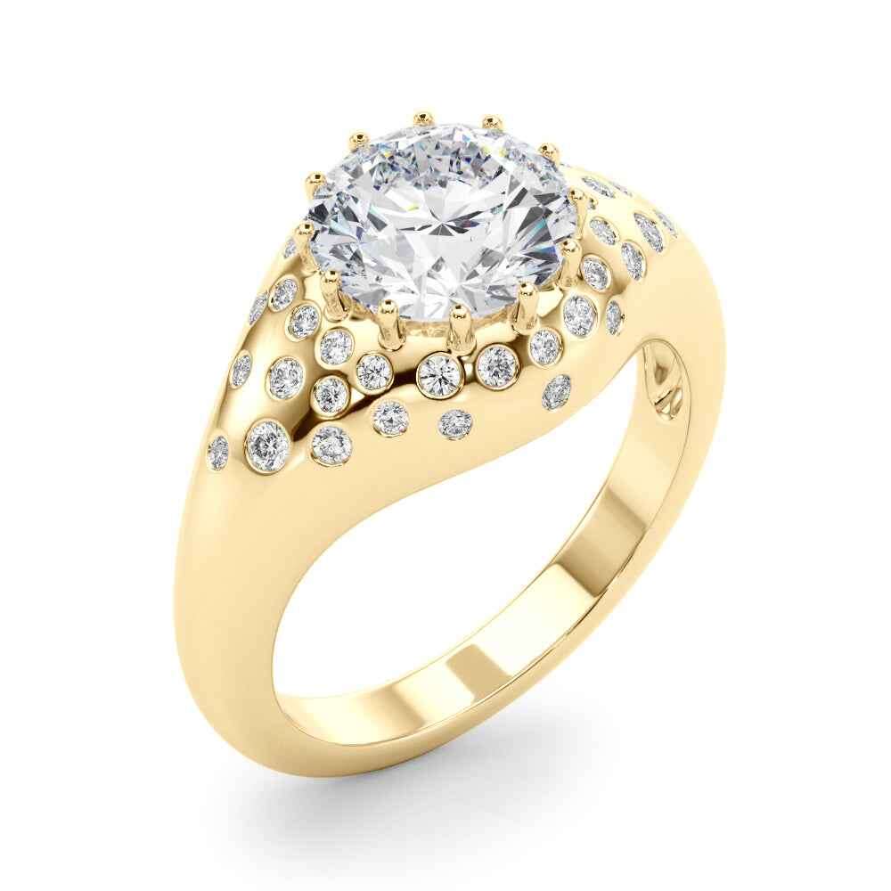14kt Yellow Gold 1ct Round Engagement Ring Setting with 1/4 ct tw SI1-SI2 G-H Diamonds