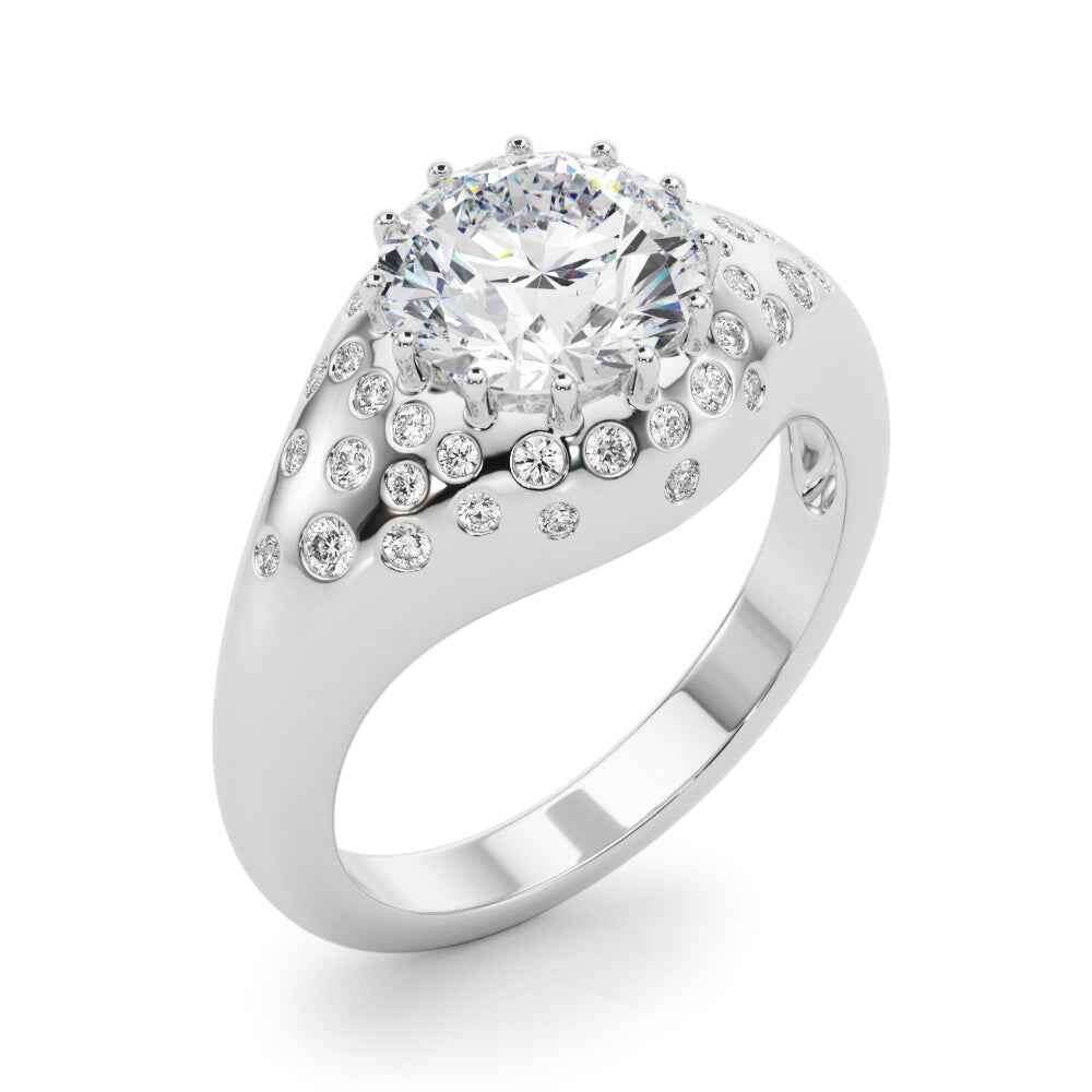 14kt Yellow Gold 1ct Round Engagement Ring Setting with 1/4 ct tw SI1-SI2 G-H Diamonds