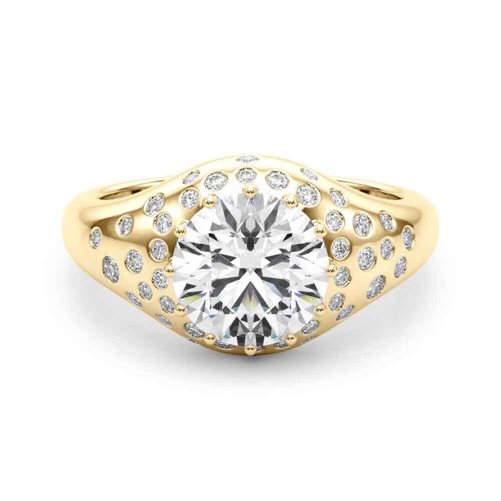 14kt Yellow Gold 1ct Round Engagement Ring Setting with 1/4 ct tw SI1-SI2 G-H Diamonds
