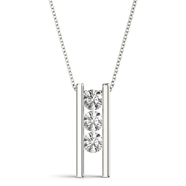 14kt White Gold 1 Carat TW SI2 H-I Diamond 3-Stone Pendant Necklace