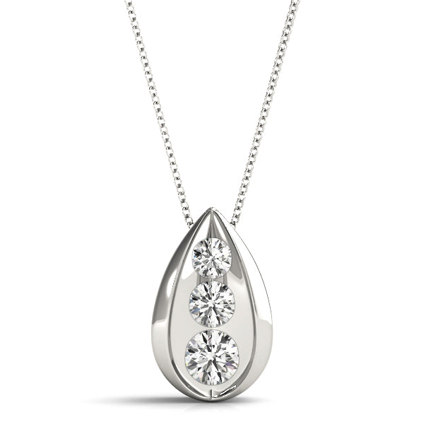 14kt White Gold 1 Carat TW SI2 H-I Diamond 3-Stone Pendant Necklace Style 