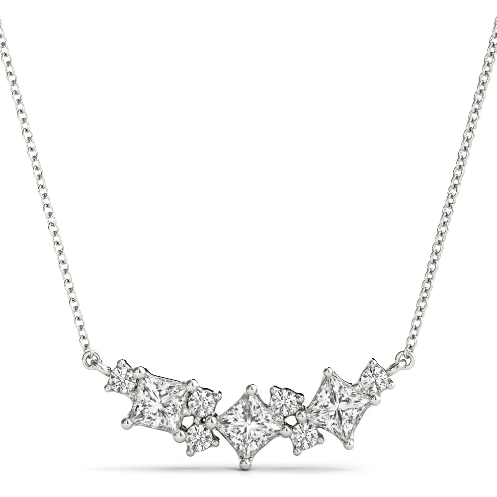 Elegant Princess Cut & Round Neck Center Pendant - 14kt White Gold, 5/8 ct TDW SI2 H-I Diamonds