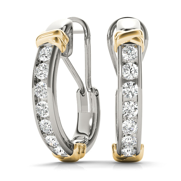 1/2 CTW Diamond J-Hoop Earrings in 14k White/Yellow Gold
