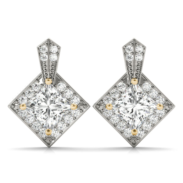 Elegant 14kt White Gold Square Halo Semi-Mount Diamond Earrings - Style 