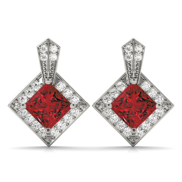 Elegant 14kt White Gold Square Halo Semi-Mount Diamond Earrings - Style 