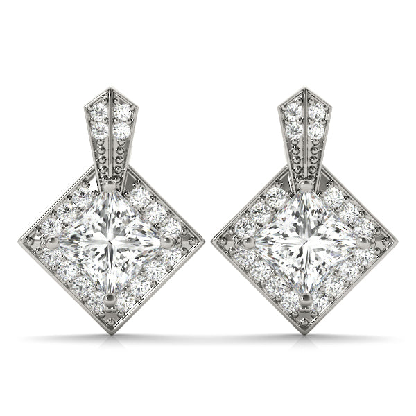 Elegant 14kt White Gold Square Halo Semi-Mount Diamond Earrings - Style 