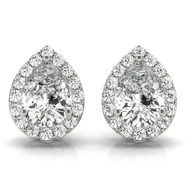 14kt White Gold Pear-Shaped Halo Style Earrings - 1.26 DWT (Center Stone Not Included)