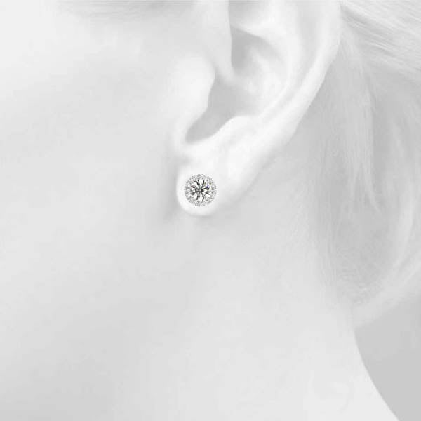 14k White Gold Halo Round Diamond Earrings - 0.67 CTTW