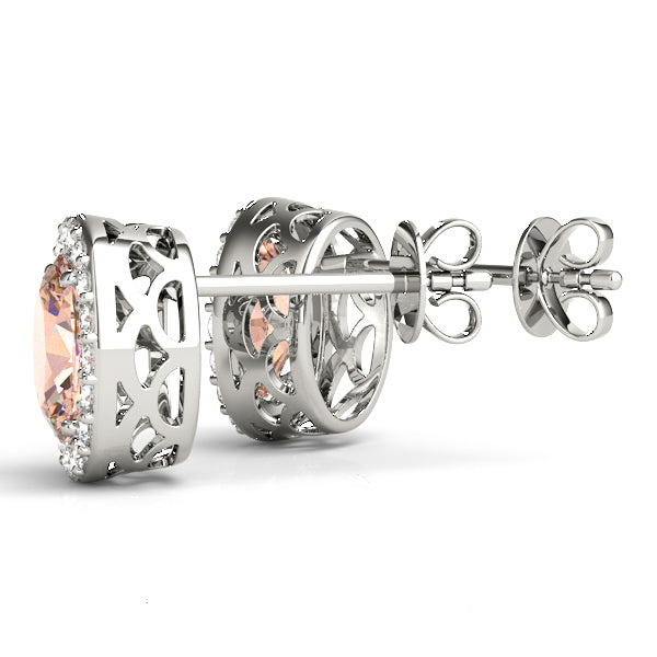 14kt White Gold Halo Oval Solitaire Earrings - Semi-Mount with 0.36 cttw SI2, H-I Diamonds