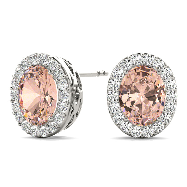 14kt White Gold Halo Oval Solitaire Earrings - Semi-Mount with 0.36 cttw SI2, H-I Diamonds