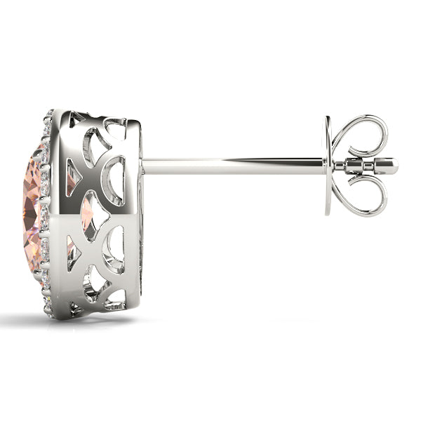 14kt White Gold Halo Oval Solitaire Earrings - Semi-Mount with 0.36 cttw SI2, H-I Diamonds