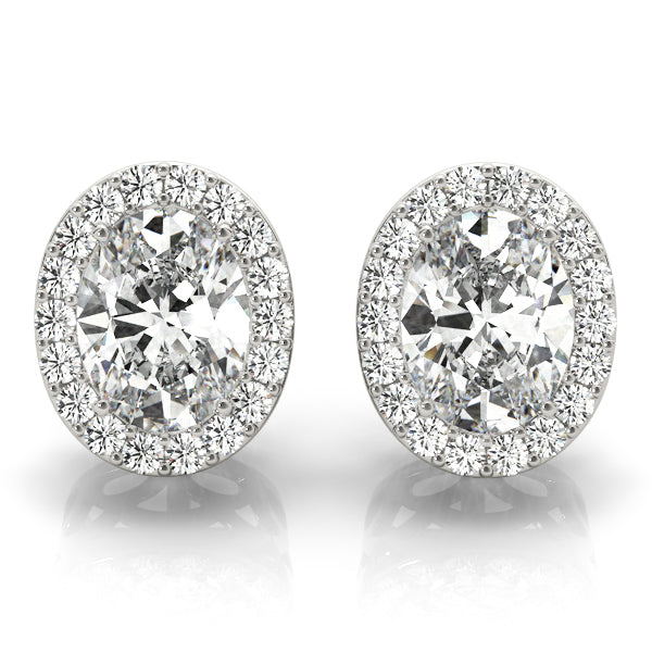 14kt White Gold Halo Oval Solitaire Earrings - Semi-Mount with 0.36 cttw SI2, H-I Diamonds