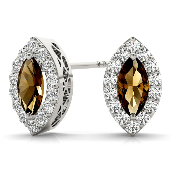 Elegant 14k White Gold Marquise Halo Diamond Earrings - 10x5mm Center Stone Setting (0.3 cttw SI2, H-I)