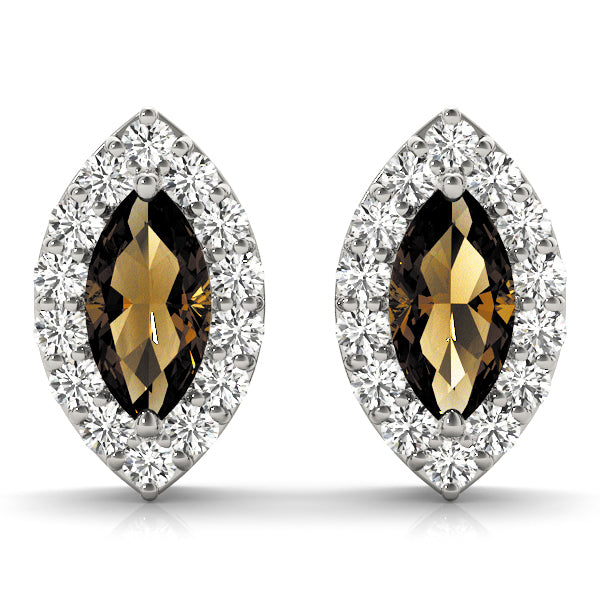 Elegant 14k White Gold Marquise Halo Diamond Earrings - 10x5mm Center Stone Setting (0.3 cttw SI2, H-I)