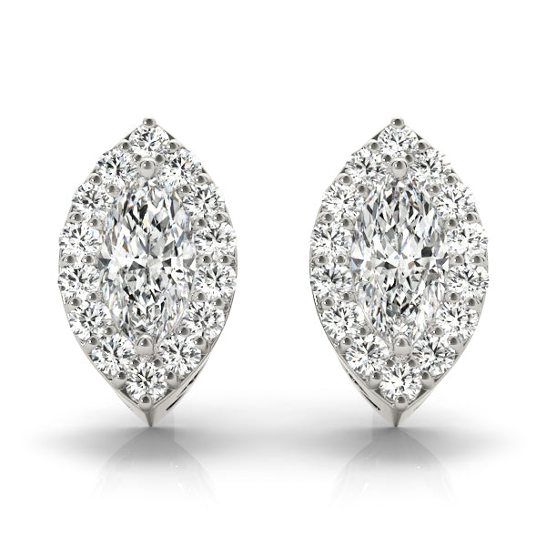 Elegant 14k White Gold Marquise Halo Diamond Earrings - 10x5mm Center Stone Setting (0.3 cttw SI2, H-I)