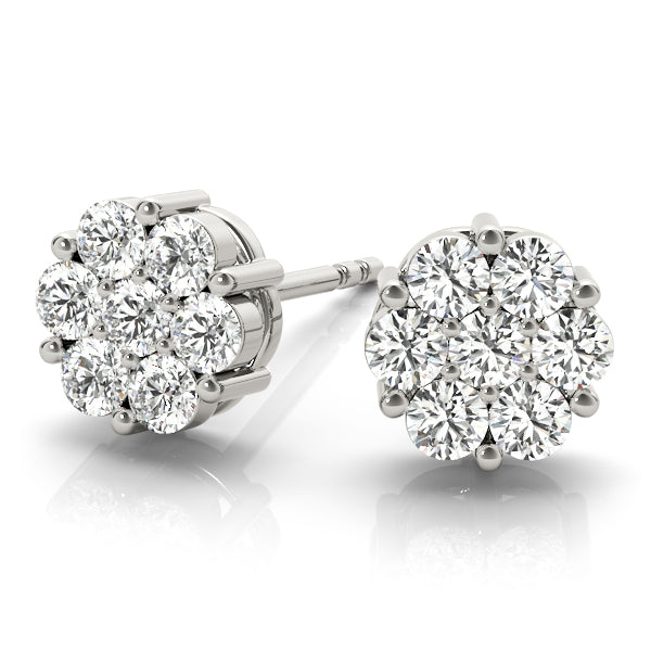 Elegant 14kt White Gold Cluster Earrings with 0.98 Carat SI2, H-I Diamonds (Style 
